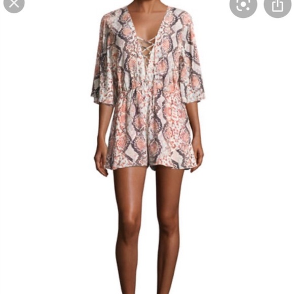 Lovers + Friends Revolve Lace Up Snake Python Romper Small - Picture 2 of 9